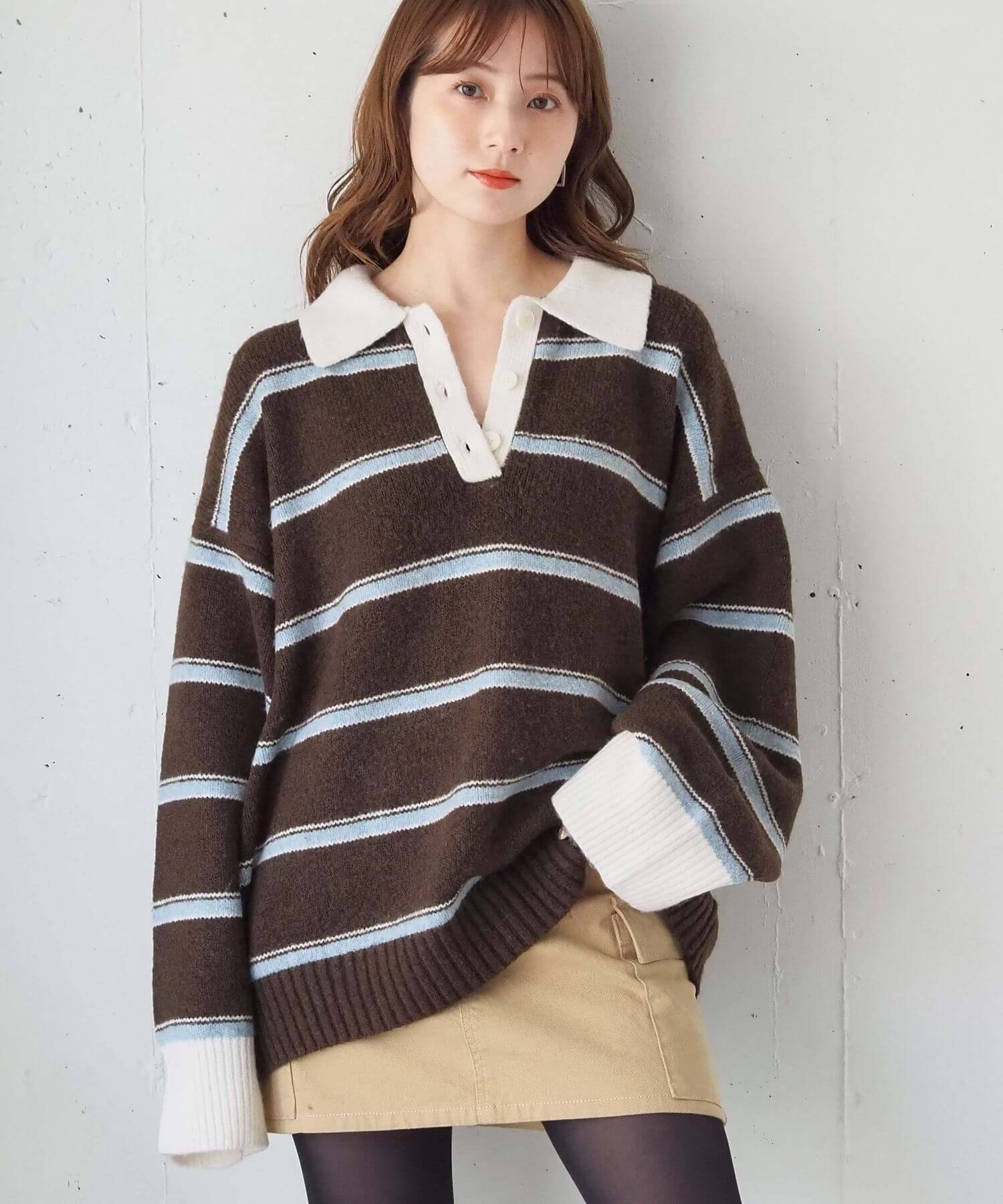 tiptop+pocket ティップトッププラスポケット / ボーダーポロ襟ニット