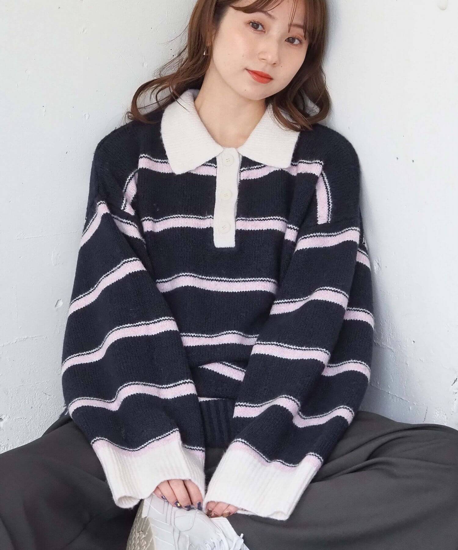 tiptop+pocket ティップトッププラスポケット / ボーダーポロ襟ニット