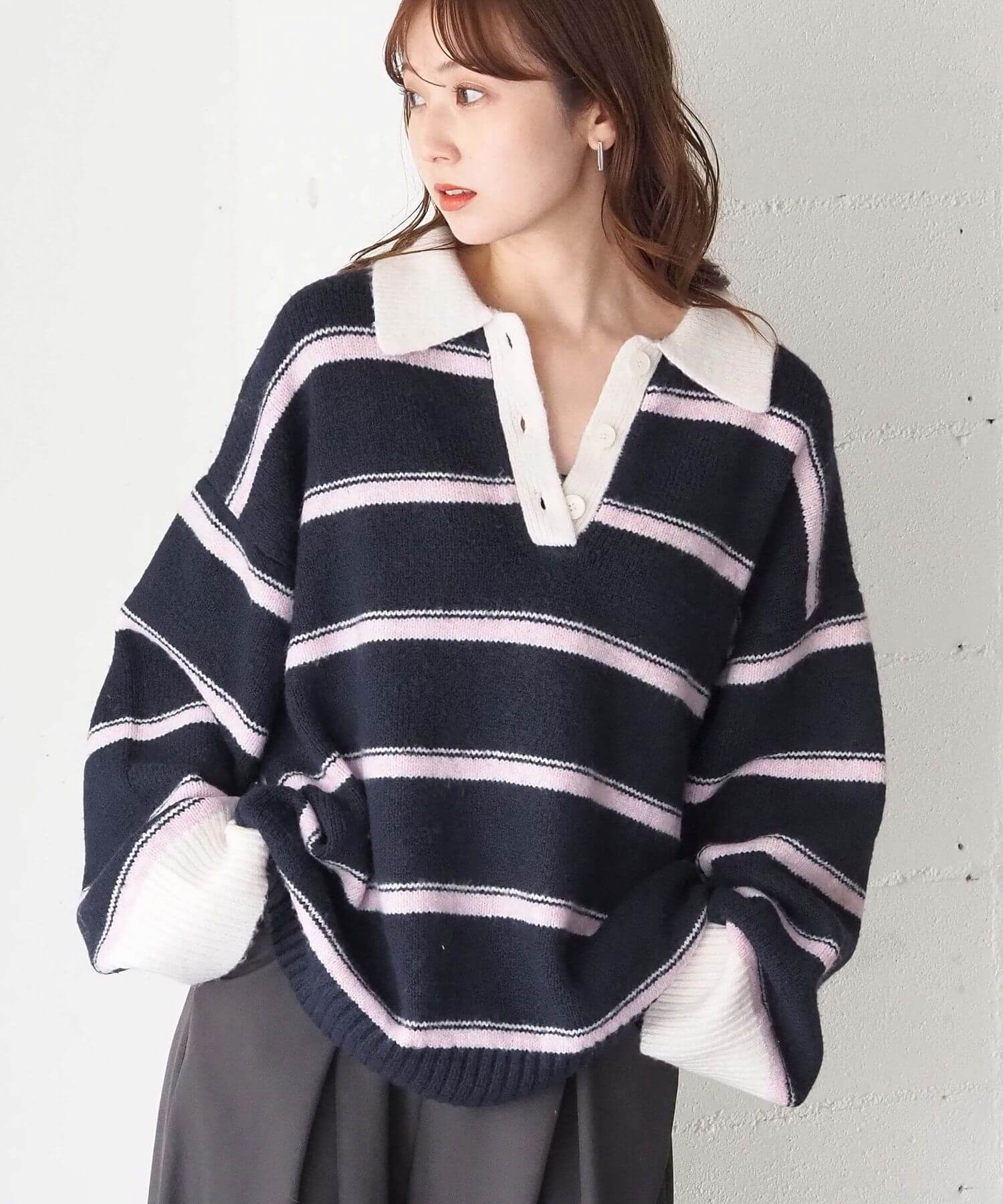 tiptop+pocket ティップトッププラスポケット / ボーダーポロ襟ニット